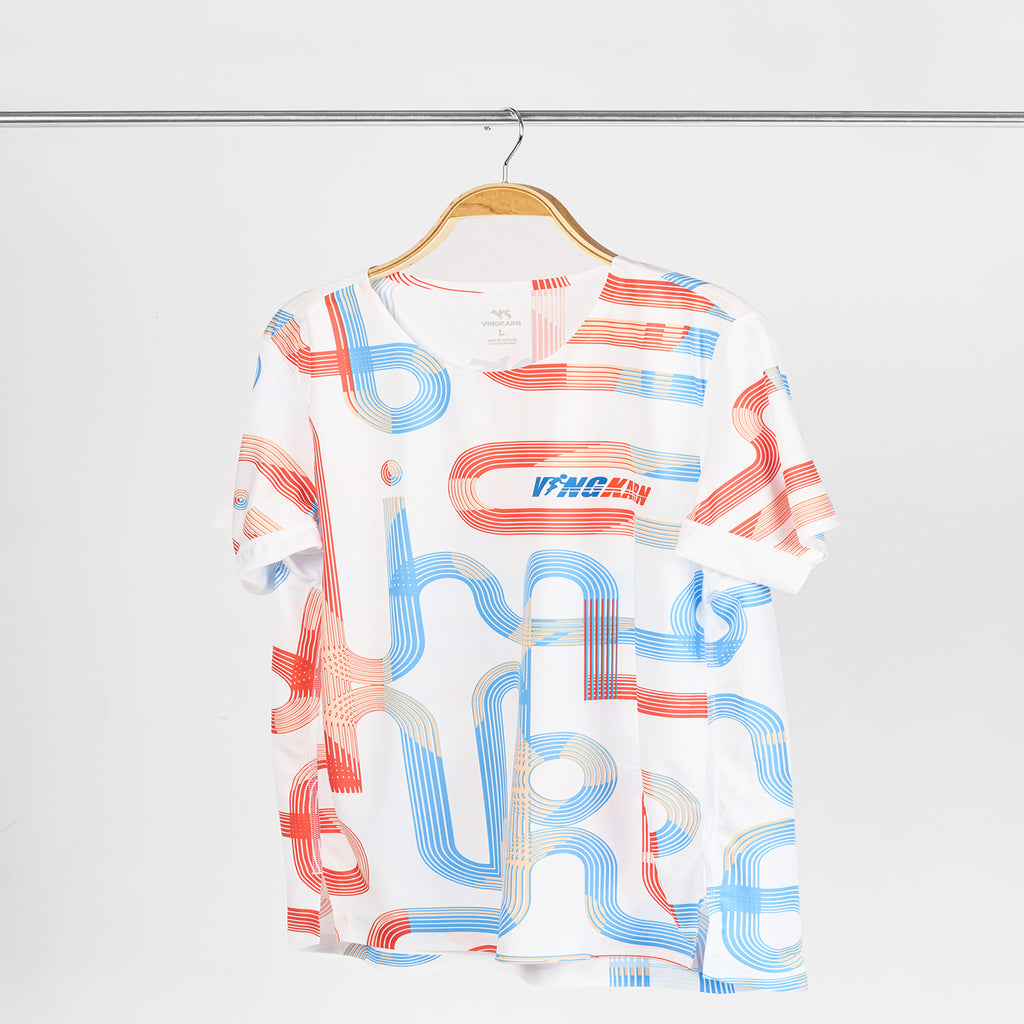 Round neck running track shirt White