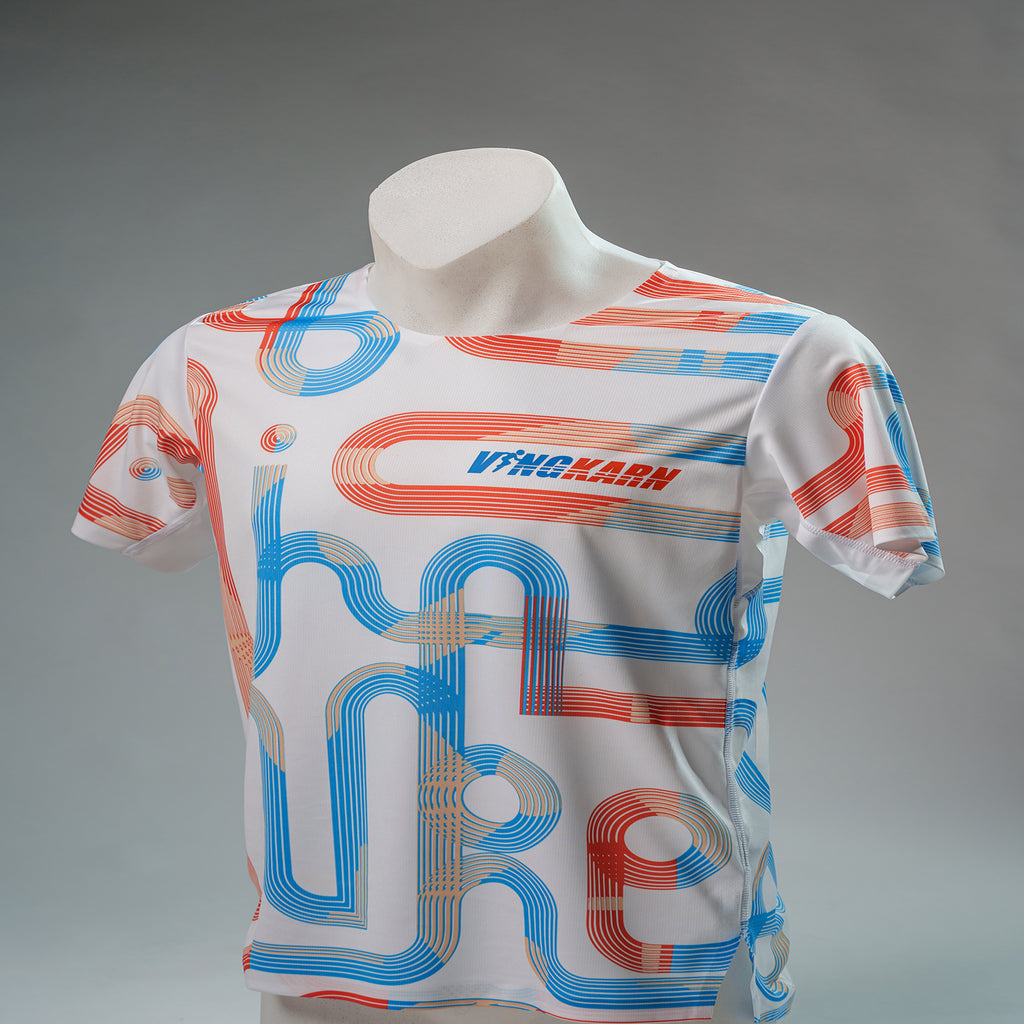 Round neck running track shirt White