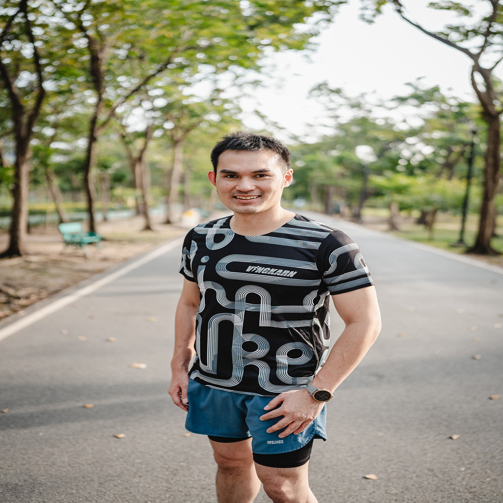 Round neck running track shirt Black