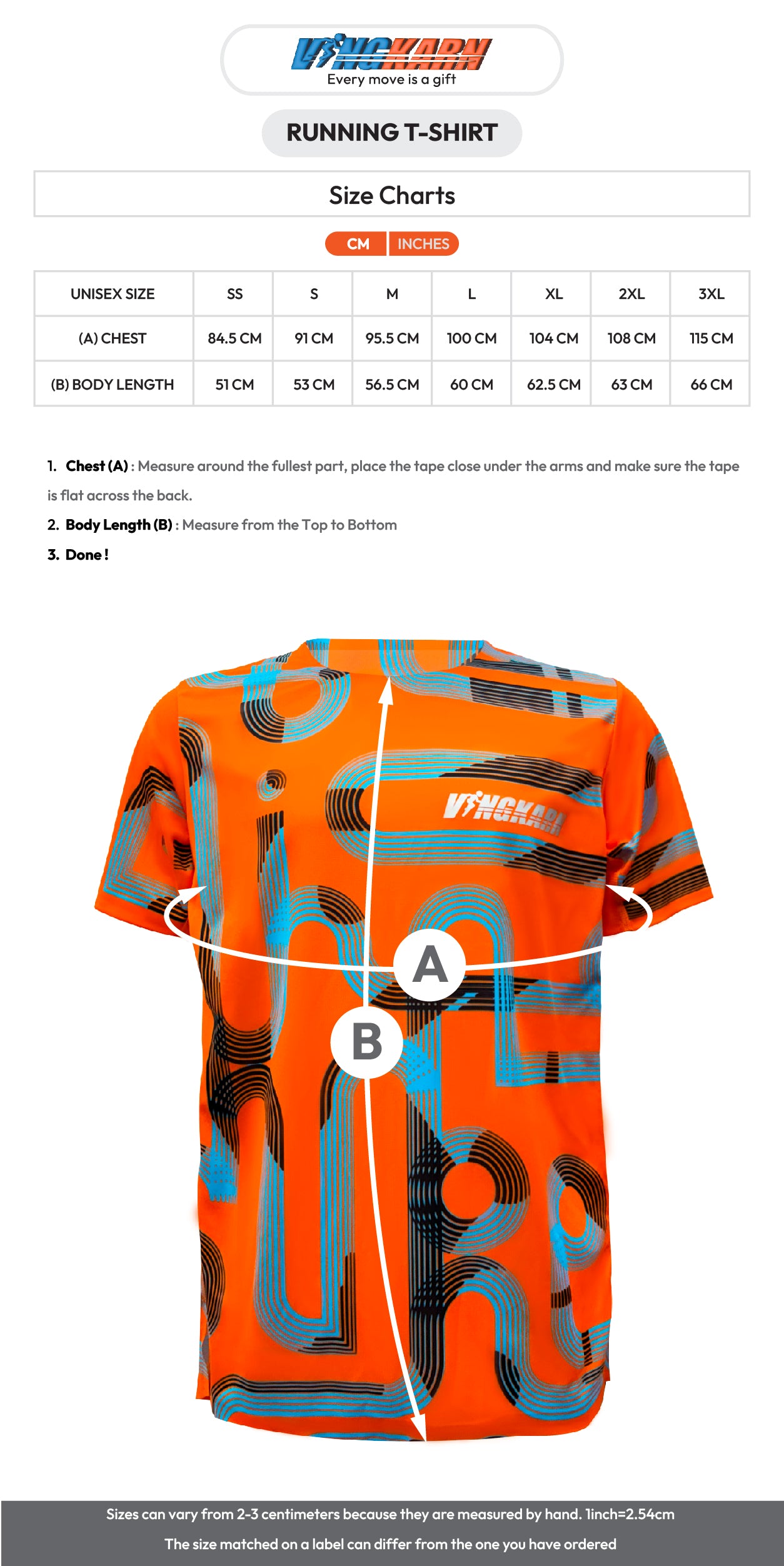 Round neck running track shirt Orange